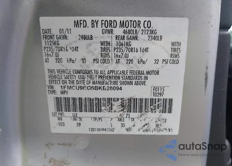 2011 Ford Escape Limited из США, поврежденный, VIN 1FMCU9EG6BKB28094